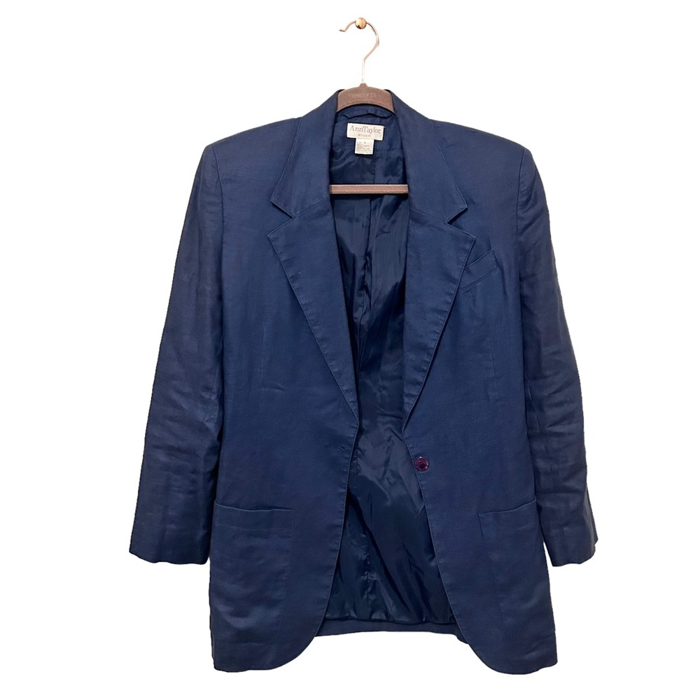 Vintage Ann Taylor Studio Blue 100% Linen Single Button Blazer Jacket - Picture 2 of 4
